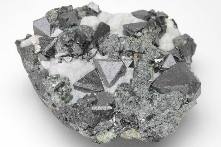 Octahedral Magnetite Crystal Cluster in Calcite - Russia #209420